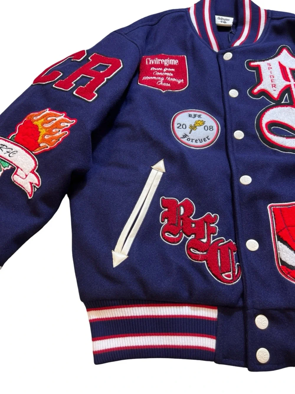 Civil Regime x Marvel Spider-Man Parkers power bomber varsity Jacket blue Medium